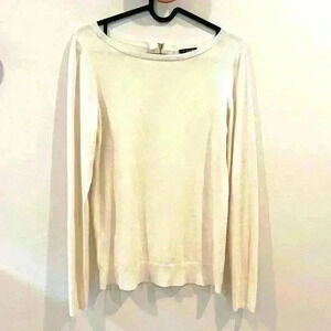 Ann Taylor Women’s Crewneck Knit Sweater Zipper on Back Off White Cream Size S